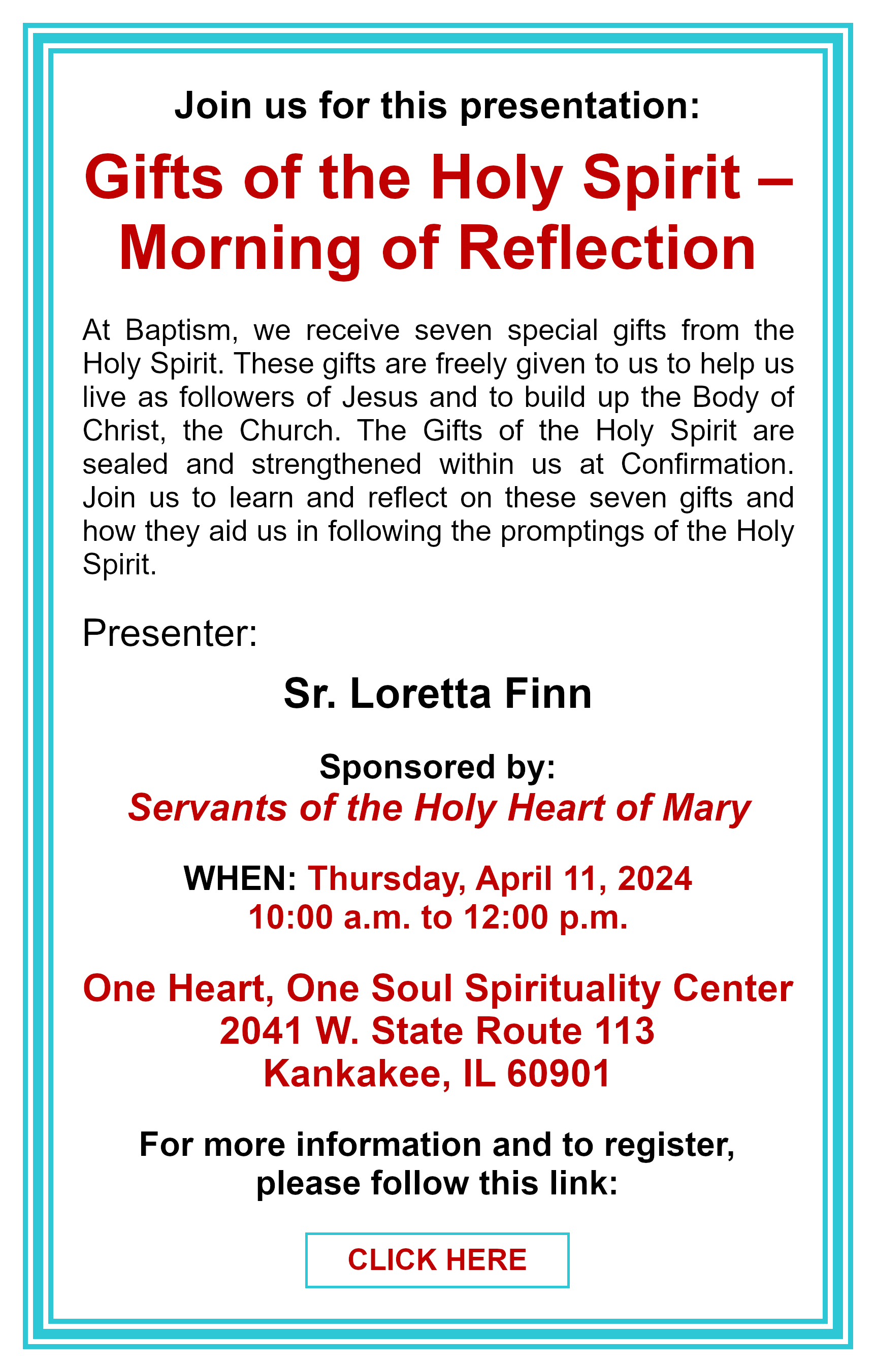 Gifts of the Holy Spirit – Morning of Reflection: Click here for more information