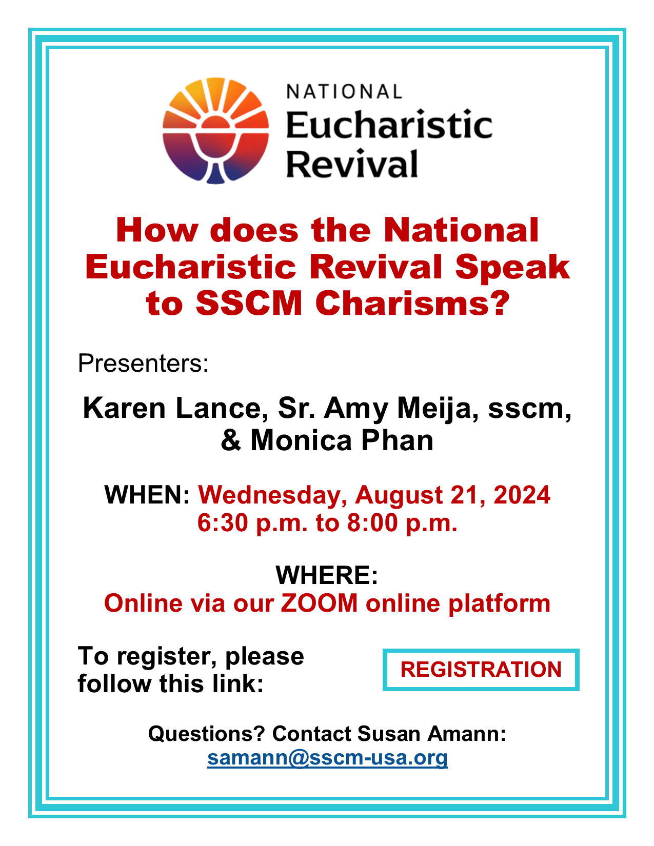 How does the National Eucharistic Revival Speak to SSCM Charisms?: Click here to register
