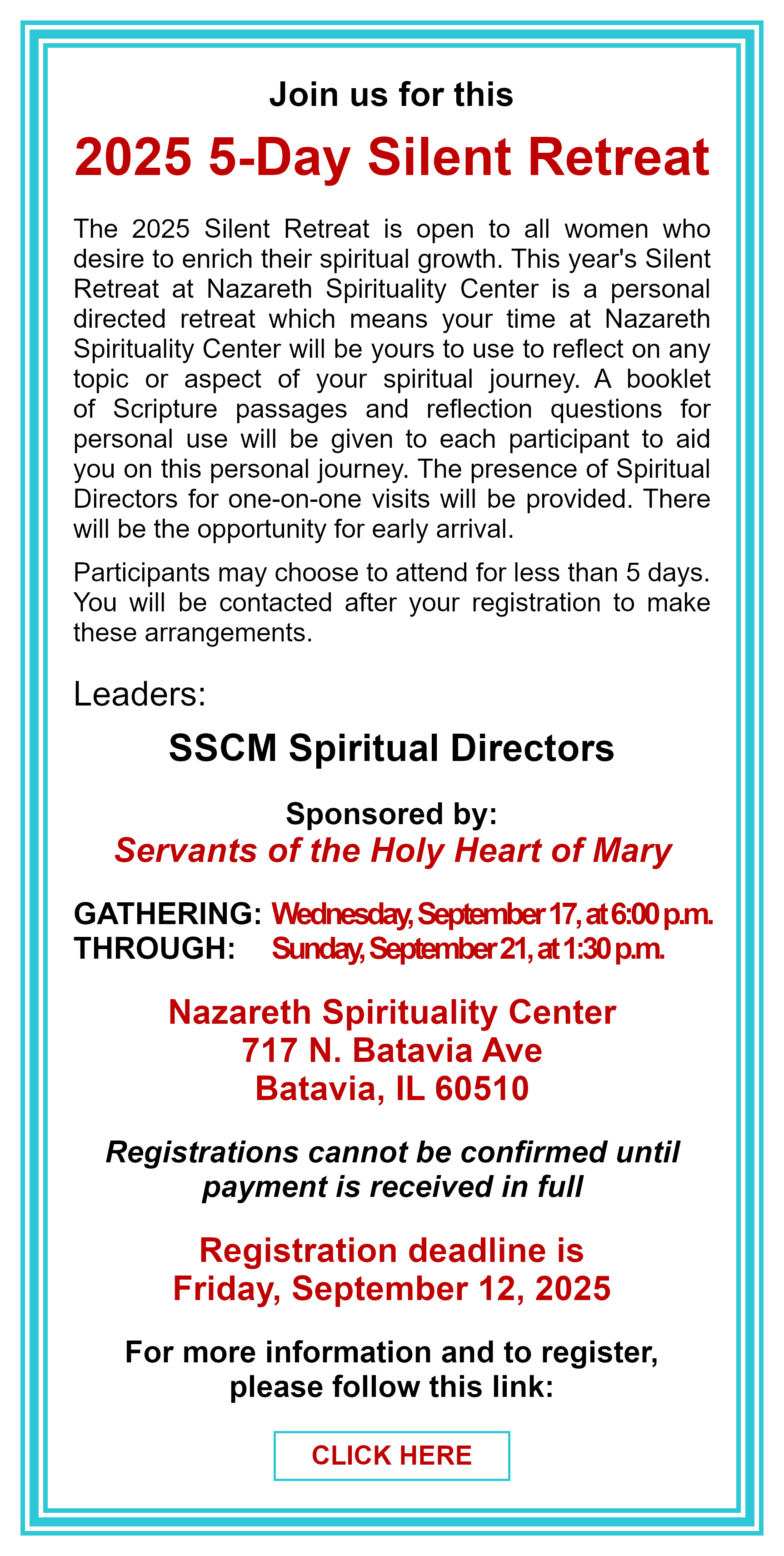 5-Day Silent Retreat: Click here for more information