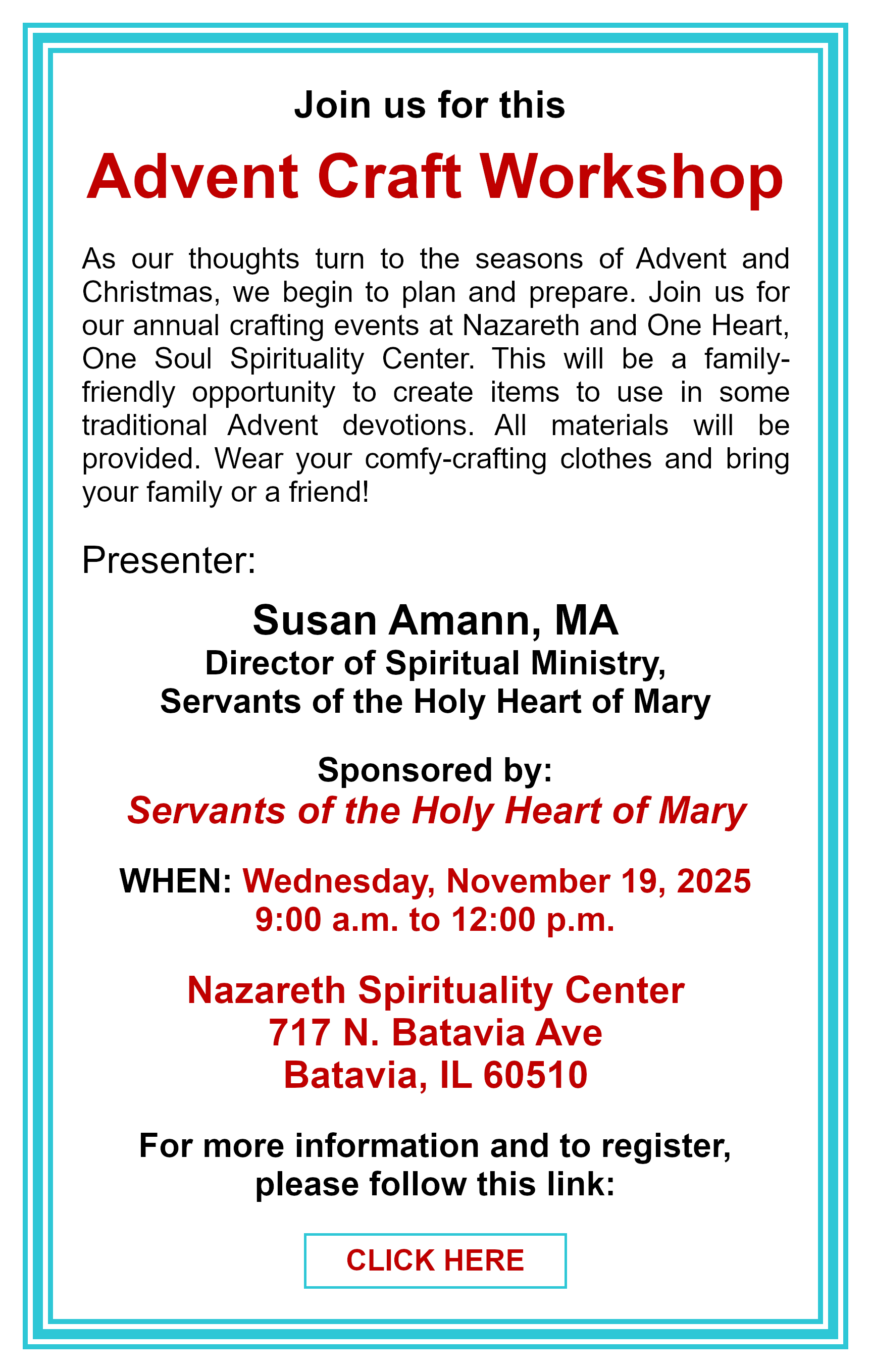 Advent Craft Workshop: Click here for more information