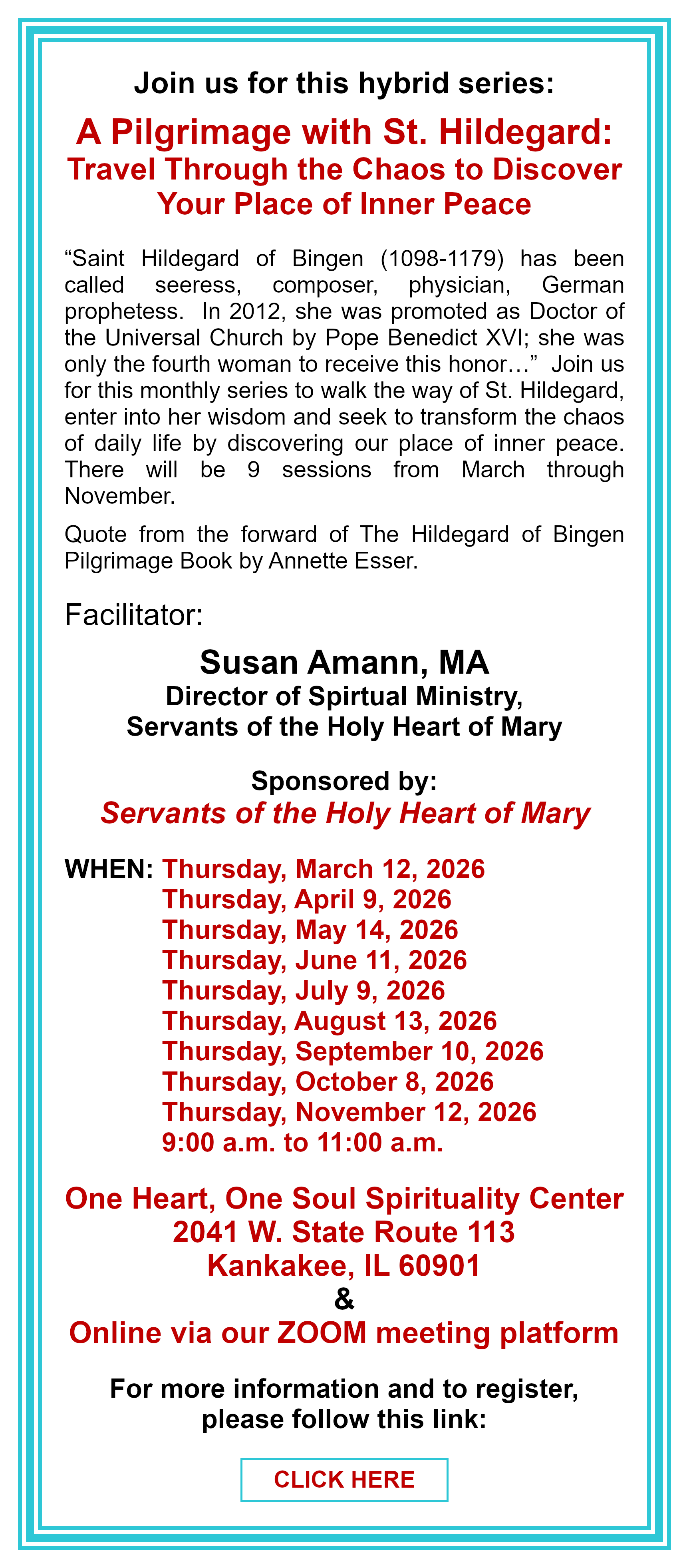 A Pilgrimage with St. Hildegard: Travel Through the Chaos to Discover Your Place of Inner Peace: Click here for more information
